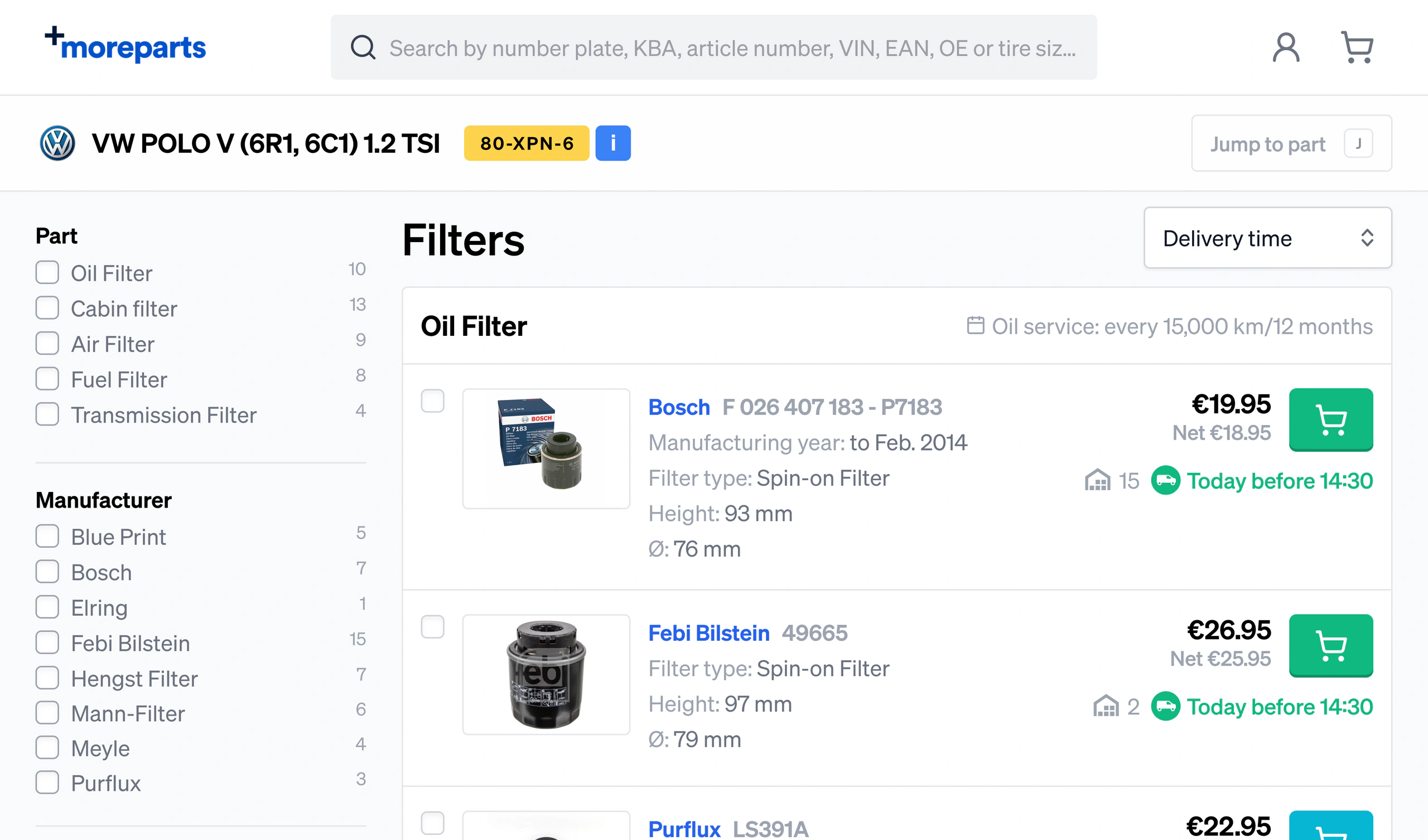 The Brightmotive catalogue showing filters for a VW Polo